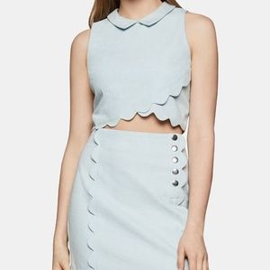 BCBG scalloped denim top